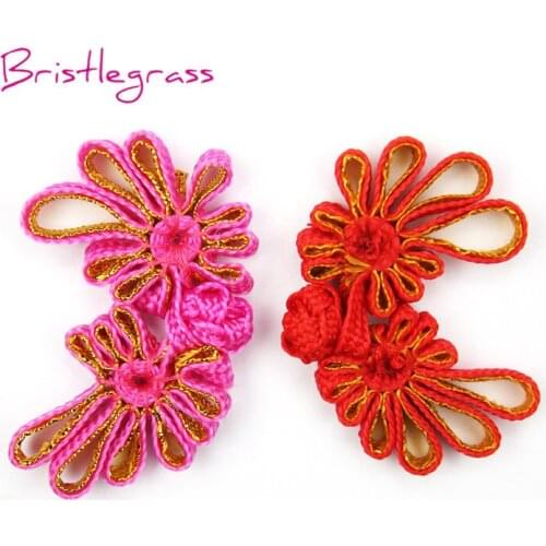 BRISTLEGRASS 5 Pair Handmade Flower Chinese Knot Buttons Frog Closures Ribbon Fasteners Cheongsam Costume Suit DIY Sewing Crafts