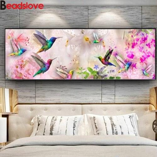 Large size 5D Diy Diamond Painting Cross Stitch full round Square Diamond Embroidery Hummingbird and flower for room Decor
