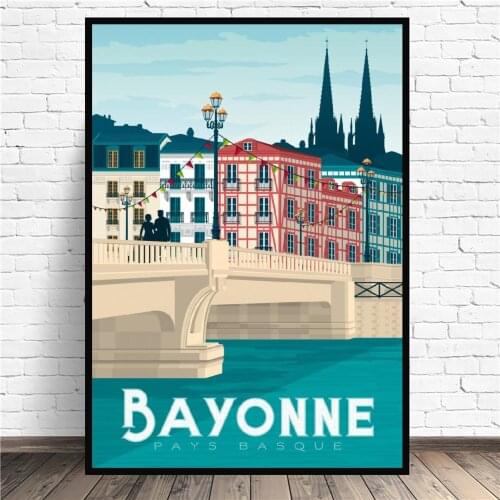Bayonne Travel Canvas Painting Wall Art Pictures Prints Home Decor Wall Poster Decoration For Living Room frame