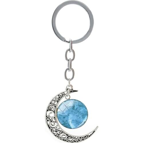 Dazzle Shining Crystal Image Keychain Stone Vein Photo Glass Cabochons Key Rings Classic Spouse Jewelry For Wedding