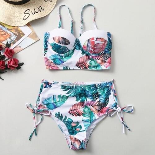Sandals Women Summer Women’s Sexy 2 Piece Leaves Print Bikini Set Push Up Padded Underwire beach accessories