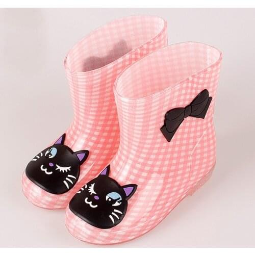 Boys And Girls Boots Shoes Children Rainboots Kids Baby Plus Velvet Boots Warm Waterproof Shoes With Bow Fashion Non-Slip Boots
