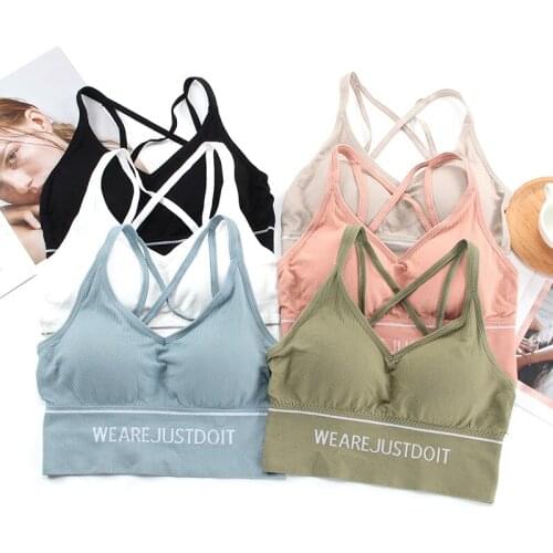 Women Sport Bra Running Cross Back Top Push Up Vest Letters Tube Tops Hollow Out Underdwear Breathable Crop Top Sportswear