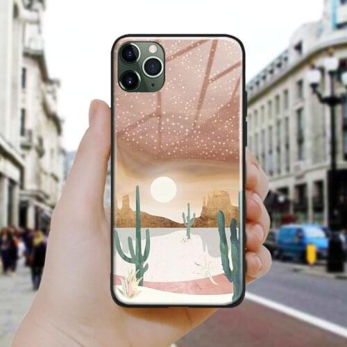 Nordic Abstract desert nature metallic Silicone Glass Phone Case Cover For iPhone SE 6 6s 7 8 Plus X XR XS 11 12 Mini Pro Max