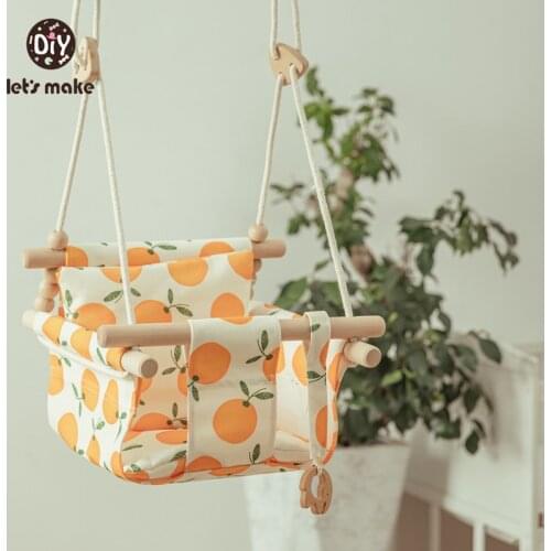 Lets Make Baby Swing Set Cartoon Canvas Chair Hanging Wood Outdoor Baby Toy Outdoor Small Basket Safe Recreation For Children