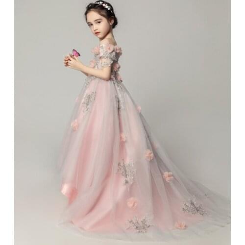 2021New Little Kids Pink Princess Applique Flower Girl dress