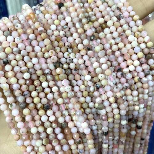 2 3 4mm Natural Faceted Pink Opal Gem Loose Spacer Stone Beads For Jewelry Making DIY Bracelet Necklace Earrings Accessories