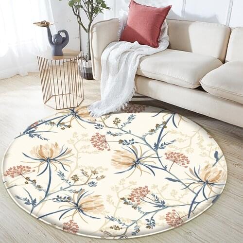 Home Anti-slip Entrance Doormat 3D Flowers Pattern Decorations Bedside Mat Round Flannel Carpet Bedroom Living Room Floor Rug