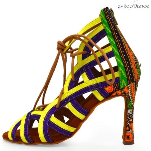 Evkoodance Colored Sexy 10cm High Heel Open Toe Lace Up Bootie Party Tango Dance Boots Women Latin Salsa Ballroom Dance Shoes