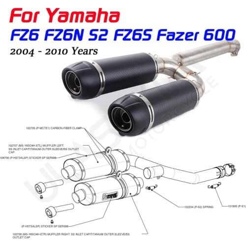 FZ6S FZ6N Motorcycle Carbon Fiber Exhaust Muffler Connecter Middle Pipe Full System Slip On For Yamaha FZ-6N FZ-6S FZ6