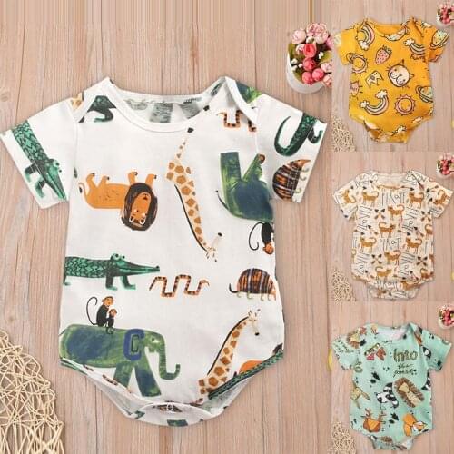 Short Sleeve Newborn Infant Baby Boy Girl Kid Cartoon Print Romper O-neck Cotton Body suit One-pieces Jumpsuits Clothes#py4