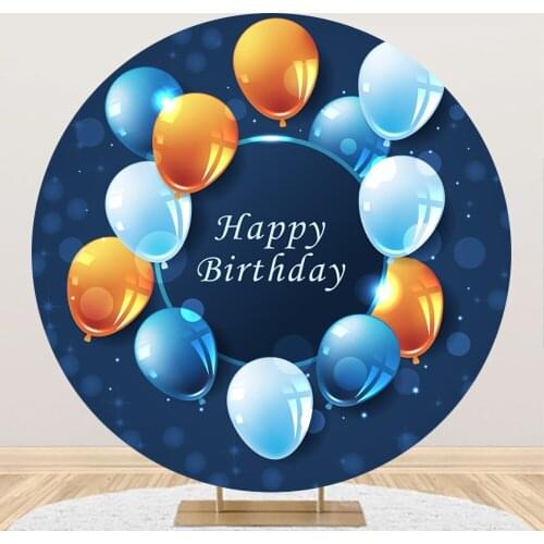 Laeacco Blue Background Light Bokeh Balloon Happy Birthday Round Circle Backdrop For Photography Customized Poster Photostudio