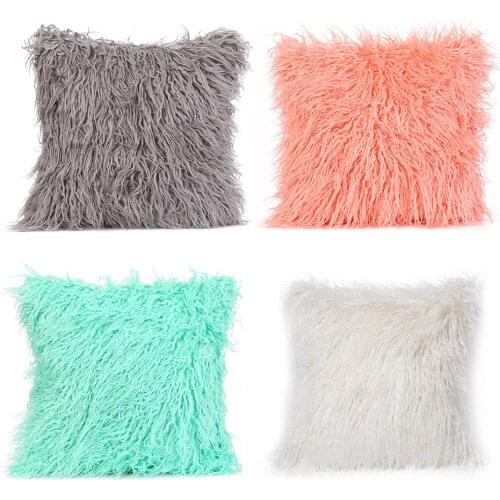 Fashion Gray Long Plush Cushions Cover Square Solid Color Sofa Bed Pillows Zipper Home Bedroom Decoration Cushion