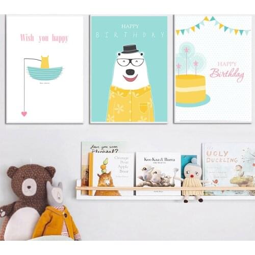 Cartoon Bear Canvas Painting Personal Birthday Gifts Posters Nursery Prints Wall Picture Nordic Baby Kids Bedroom Decoration