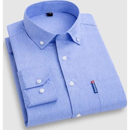 100% Cotton Mens Long Sleeve Formal Dress Shirt Plus Size Easy-care Solid/Striped Regular Fit Business Smart Casual Shirt