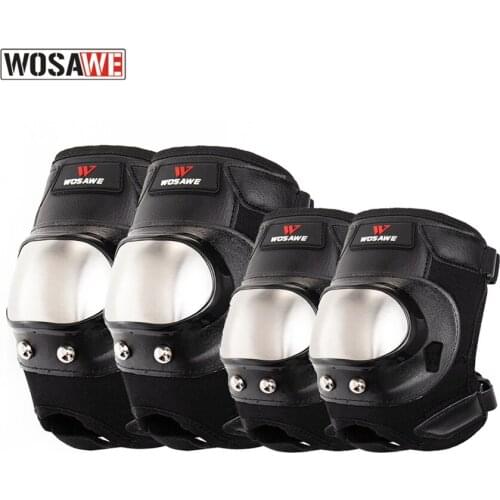 Stainless Steel Motocross skating Knee Elbow Protector Outdoor sports four-pieces riding knee pads elbow protective gear