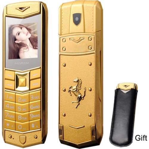 Cheap china A8 Russian Arabic Spanish French Vibration Luxury Metal Body Car Logo Dual Sim Mobile Phone with Leather Case Gift