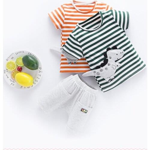 2018 new baby infant Summer clothing set girls boys Cartoon Dino Striped T Shirt+shorts 2pcs casual suits kids tracksuits