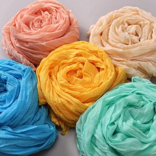 New Summer Solid Color Crinkle Hijab Scarf Pleated Cotton Linen Headscarf Muslim For Women Headband Islamic Long Pashmina