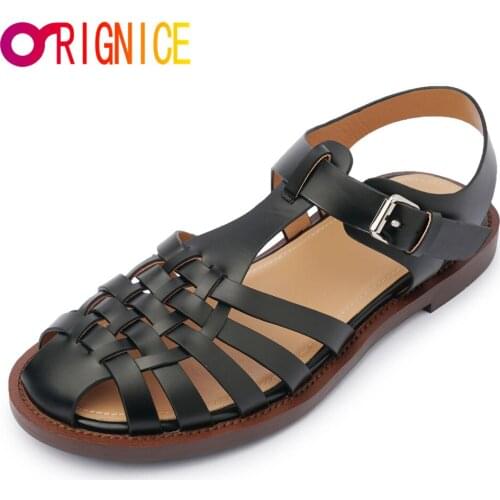 Orignice New Women Cross Gladiator Flat Sandals High Quality Closed Toe Roman Comfortable Hot Sale Buckle Strap Casual Shoes
