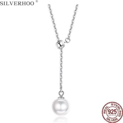 SILVERHOO 925 Sterling Silver Necklaces Shell Pearl Elegant Pendant Necklace For Women Smooth Bead Fine Jewelry Hot Selling Gift