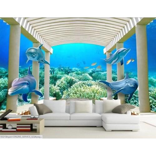 Custom large murals,Space extends 3D undersea world of lovely dolphins wallpaper,living room sofa wall bedroom papel de parede