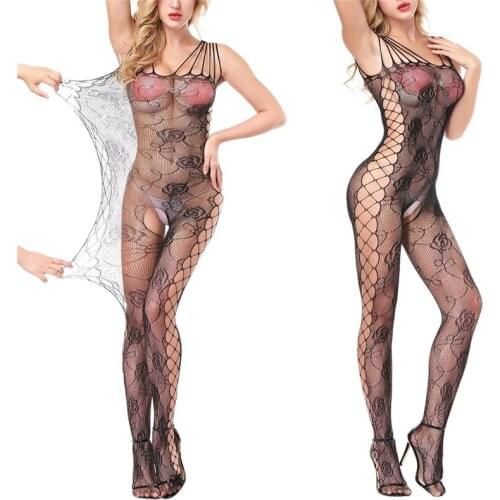 Sexy Lingerie Hot Open Crotch Bodystocking Fishnet Jumpsuit Flower Teddies Erotic Underwear Lenceria Bodysuit
