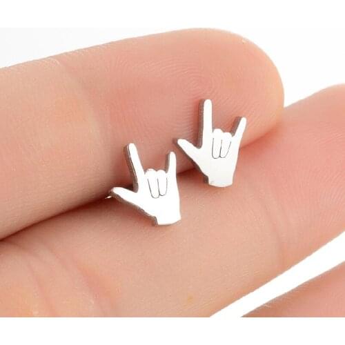 Punk Gothic Stainless Steel Hand Gesture Earrings Tiny Enthic Stud Ear For Teens Minimalist Harajuku Cool Statement Jewelry