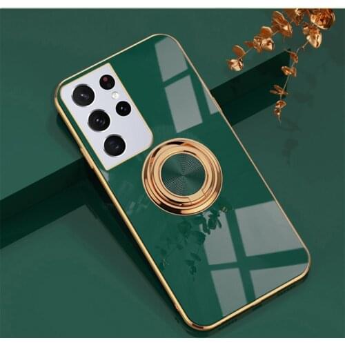 Luxury Cute Plating Silicone Ring Bracket Phone Case For Samsung Galaxy S21 S20 FE Note 20 10 9 Plus Ultra-thin Stand Cover