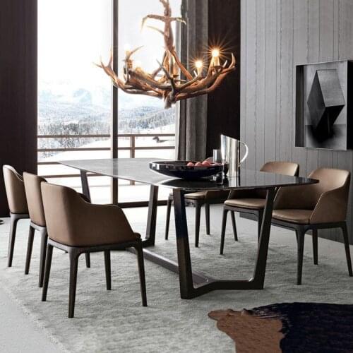 Nordic marble table, solid wood dining table and chair combination, modern simple rectangular small house with 4 people