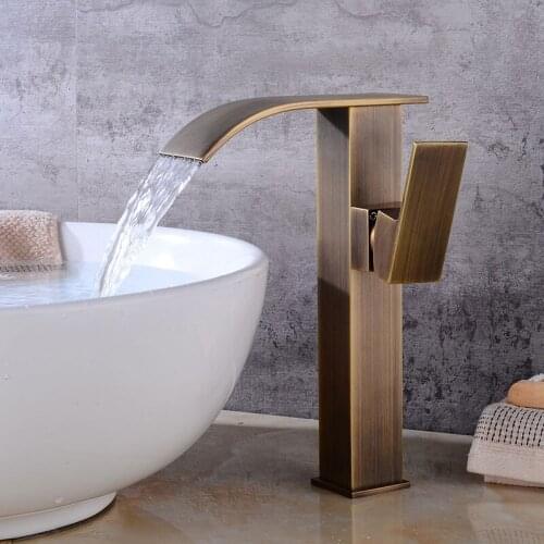 Basin Faucets Waterfall Bathroom Antique Bronze Faucet Single Handle Torneiras Para Banheiro Mixer Tap Deck Mounted Water Taps