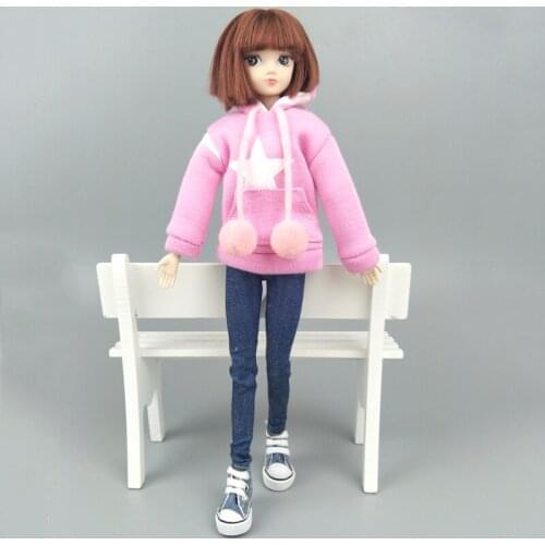 Pink Star Sweatshirt Coat For Barbie Doll Clothes For Barbie Dolls Outfits Leather Pants Canvas Shoes 1/6 Doll Accessories Toy
