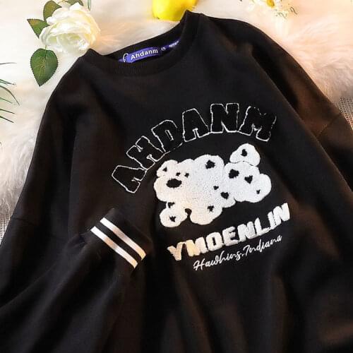 Harajuku Retro Dalmatian Dog Embroidery Sweatshirt Teens Kawaii Clothes Oversized Long Sleeve Tops 2021Autumn New Korean Fashion