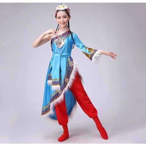 Girls Tibetan Dance Costume Chinese Traditional Wear Performance Tibetan Clothing Ethnic Minority Stage Costume S-3XL