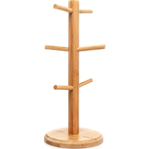 Fuchia 100% Bamboo Turkish Made Mug Hanger Cupboard Kitchen Hanging Hook Organizer Glass Coffee Cup Holder Elegant 6 Branches