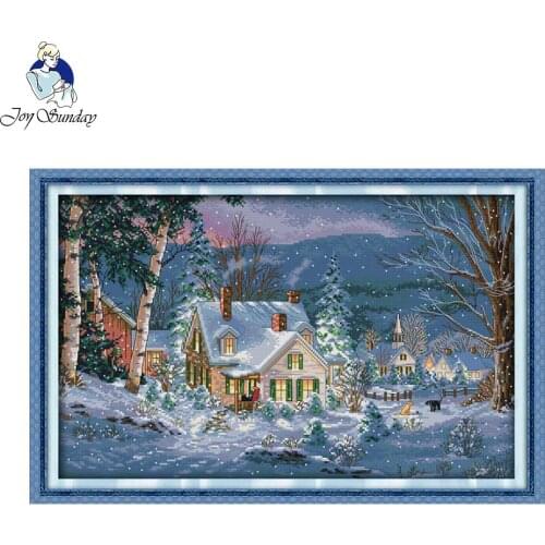 Joy Sunday The Snowy Night Of Christmas Pattern Counted Stamped Cross Stitch as Christmas or Halloween gift for kids and friends