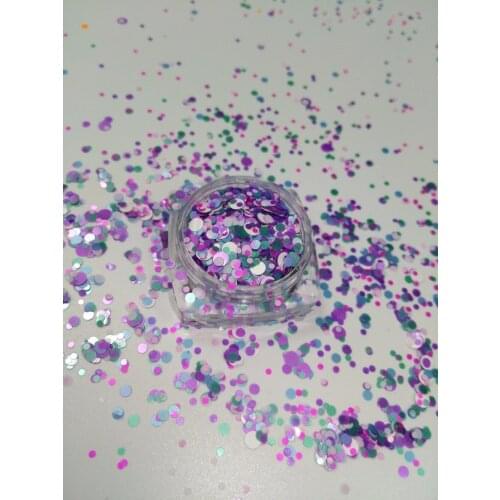 YM-002 1/2/3MM Glitter Mix "Purple Heart"Round Dot Spangle shape glitter Flake cosmetic powder for nail Gel polish-50g/200g/bag