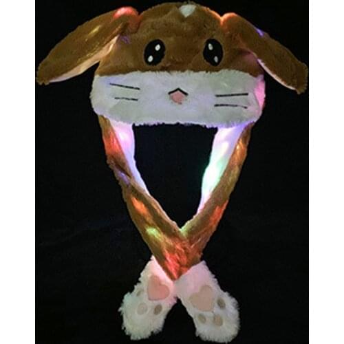 Rabbit Ear Hat Beanies Cap With LED Light Fashionable Spring Autumn Warm Hat For Women Kawaii Adjustable Bucket Hats For Women