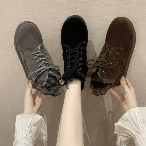 Ankle Boots For Women Shoes Woman Warm Plush Snow Boots Flat Thick Bottom Round Toe Lace Up Winter Boots Botas Mujer Plus Size