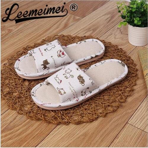 Women Floral Home Slippers Cartoon Flower Home Shoes Non-slip Soft Hemp Slippers Indoor Bedroom Loves Couple Floor Shoes