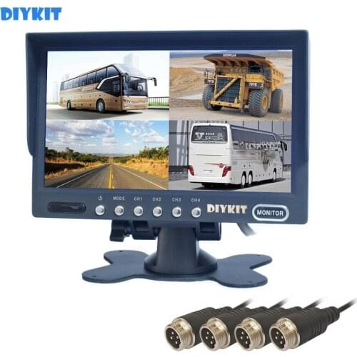 DIYKIT 4PIN DC12V-24V 7" 4 Split Quad LCD Screen Display Color Rear View Car Monitor for Car Truck Bus Reversing Camera