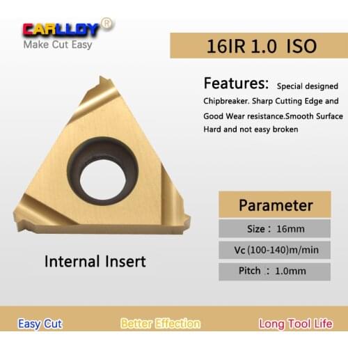 10pcs 1.0 pitch Thread Insert 16NR1.0ISO Yellow Right Hand Internal Threading Tips 16IR1.0ISO