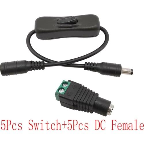 10Pcs DC Power 5.5x2.1mm Male to Female 12V ON OFF Inline 304 Switch Cable Connector with 2.1*5.5mm DC Female Jack for LED Strip