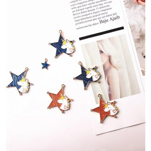 10pcs/pack Lovely Star Unicorn Horse Enamel Charms Animal Pendant Metal Golden For DIY handmade Jewelry 35mm