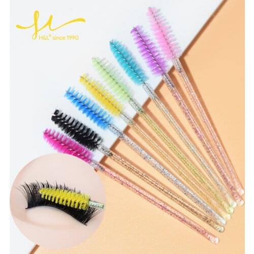 H&L SINCE 1990 100Pcs Disposable Crystal Eyelashes Extension makeup Brush Mascara Wand Eye Lashes Cosmetic Brush Set makeup tool