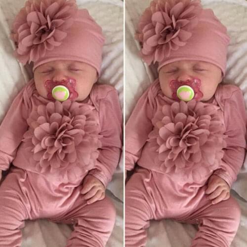 2 Pcs Newborn Baby Girl Clothes Cotton Breathable and Comfortable Floral Jumpsuit Overall + Hat Suit