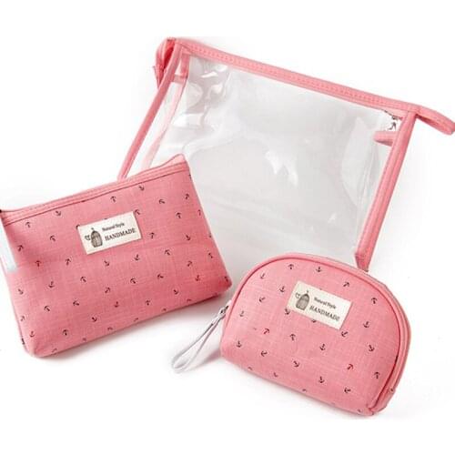 3 in 1 PVC Transparent Cosmetic Bag New Travel Toiletry Bag Set Make-up Organizer Waterproof Makeup Case Canvas Storage Handbag