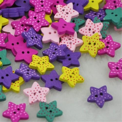 30/50/100 pcs mix Cartoon cute Dots Star Wood buttons Applique DIY Craft sewing WB74