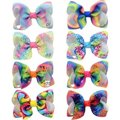 40 pcs/lot, Unicorn print Ribbon Bow Hair Clips, Girls Rainbow Twisted Boutique Hair Bow Clips for Birthday Party Gift