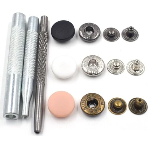 50 sets s-spring pression buttons(3 optional nylon cap) with DIY manual punch installation tool,used for drilling, hammer stick